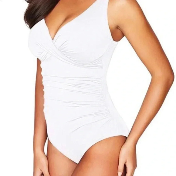Bleu Rod Beattie White Ruched One Piece Swimsuit - Picture 4 of 15